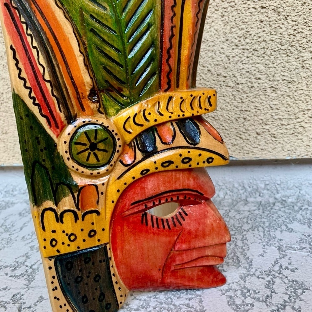 Handcrafted Tribal Mask with Red and Orange Accents - Picture 2 of 10